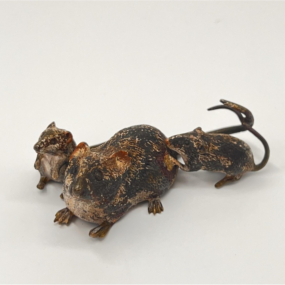 Antique Vienna Bronze Mouse Family Group Cold Painted Geschutzt Depose Austria